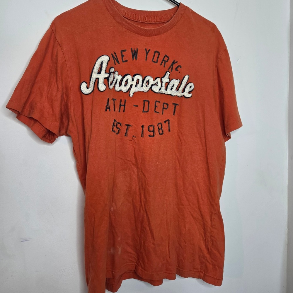 Aeropostale Mens Orange Graphic T-Shirt‎ New York Ath-Dept Est 1987 Size Large